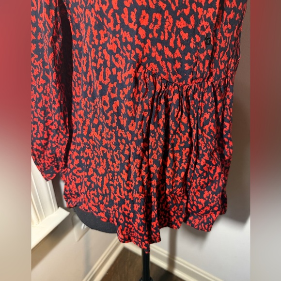 Zara Woman Premium Collection Red Cheetah Print Shirt Blouse Small - Picture 4 of 9